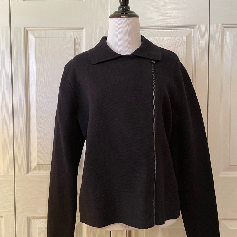 Ann Taylor black moto style sweater size L NWT.